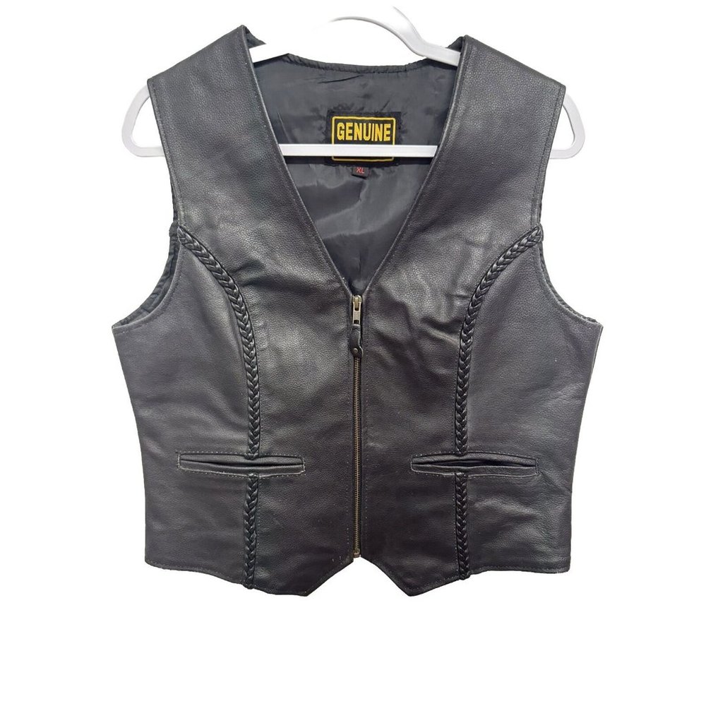 GENUINE LEATHER MOTOCYCLE VEST LINED MEN SIZE XL BLACK 4 POCKET